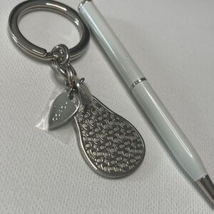 Coach Silver Pear Keychain and White Coach Pen Set